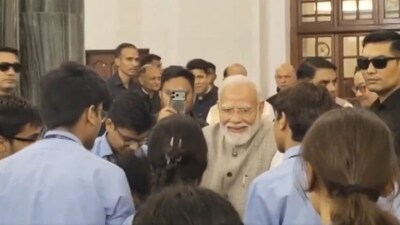The video shows PM Modi interacting with school children at Samvidhan Sadan on Gandhi Jayanti. (PTI)