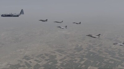 One of the key moments in the video shows an LCA Tejas deploying defensive flares while flying in formation. (X/@IAF_MCC)