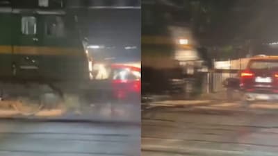Footage recorded by bystanders shows the car being hit and dragged by the train.
