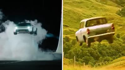 Elon Musk’s post on X has fans joking about Hogwarts and flying cars. (X/@elonmusk and @LegacyBuiltHQ)