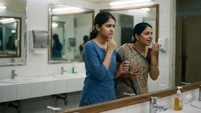 Her colleague reportedly said she had to wipe it off before going home because her husband disliked makeup. (AI-Generated Image)