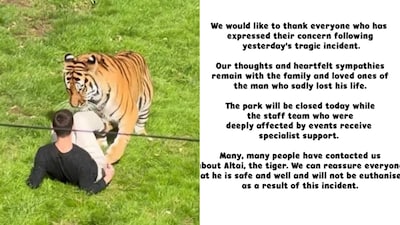 A fatal encounter at Yorkshire Wildlife Park in England has sparked an online debate over the fate of a tiger (Image-X/@YorkshireWP, @PopBase)