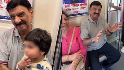 Shammi Narang recently took his grandson Rushaan on his first Delhi Metro ride, resulting in an emotional moment (Image-X/@iamshamminarang)