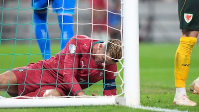 Cristiano Ronaldo reacts after failing to score during the Nations League match against Wales (Picture credit: AP)