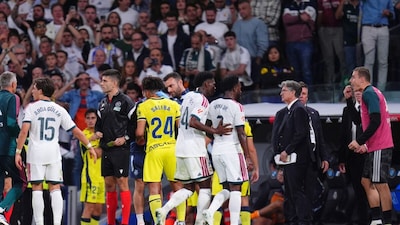 Vinicius Junior leaves the pitch after being shown a red card during the La Liga match against Villarreal (Picture credit: AP)