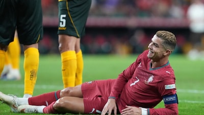 Cristiano Ronaldo reacts after failing to score during the Nations League match against Wales (Picture credit: AP)