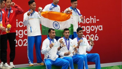 Bronze medalists India team pose for photo during the medal ceremony for the sepaktakraw men's quadrant event at the Asian Games (Picture credit: AP)