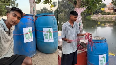 Bittu Tabahi placed two dustbins along its banks, and one of the bins was missing when he returned, leaving him disheartened (Image-Instagram/@BittuTabahi)