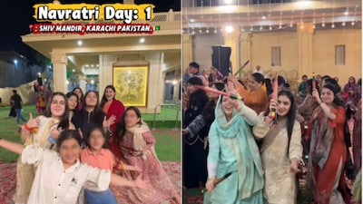 A video of Hindu devotees gathering at a temple in Karachi, performing Garba and participating in traditional festivities (Image-Instagram/@munji_galhiyun)