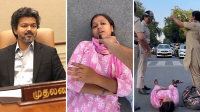 Her unusual demand left police trying to clear the road. (Image: News18 and X/@Gargi_108)