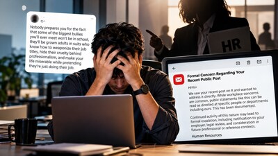An employee has claimed that a post criticising workplace bullies landed him in trouble with his company’s HR department (Image-AI)