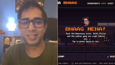 The satirical game features a character named Neha running through Delhi, jumping over barricades and escaping police officers (Image-Instagram/@Anavnayar)