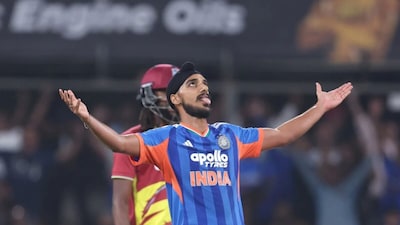 Arshdeep Singh celebrates after dismissing Sherfane Rutherford (Picture credit: BCCI)