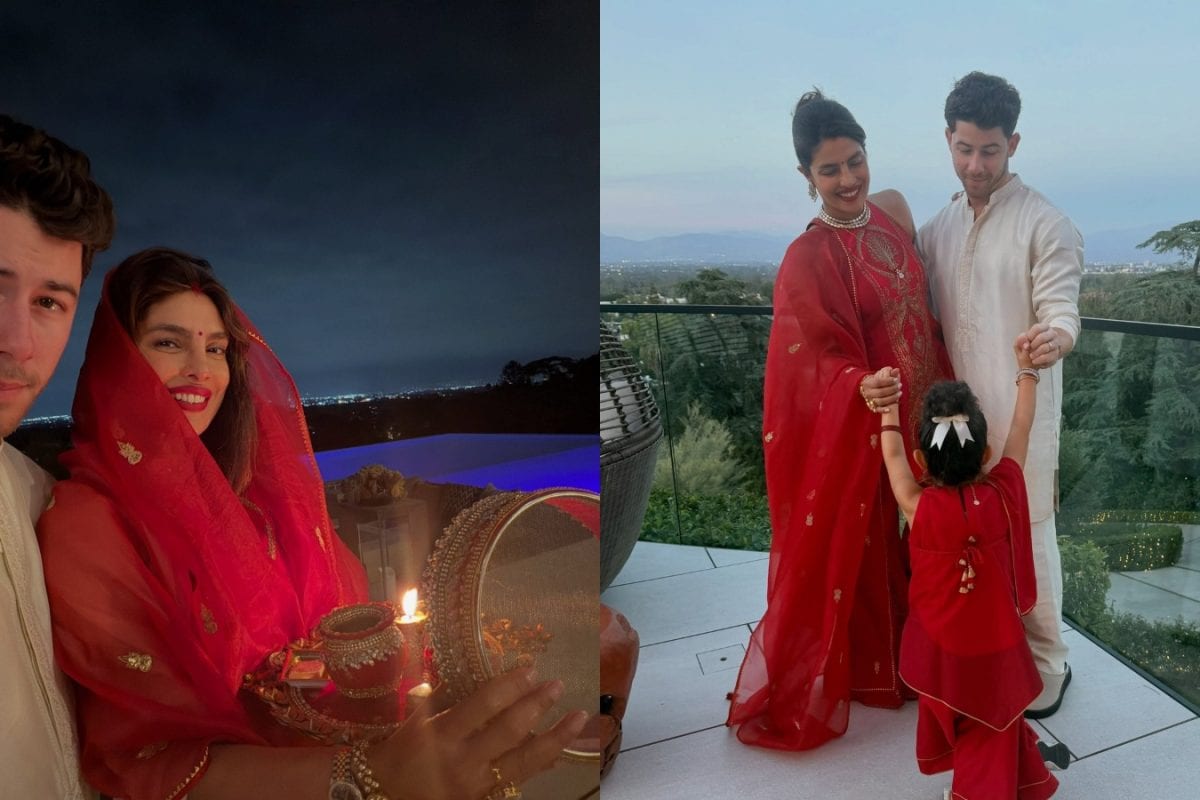 Priyanka Chopra Goes All Out In Red For Karwa Chauth, Nick Jonas And Malti Marie Bring Their Desi Best