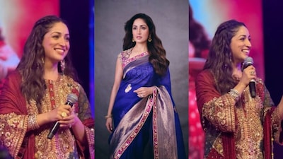 Yami Gautam Does Royal Blue, Gold And Intricate Embroidery For Nayyi Navelli Promotions (Credit: Instagram/Amazon MGM Studios)