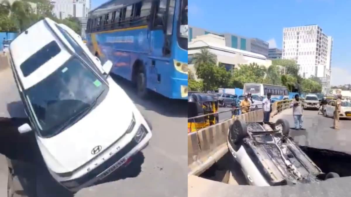 சென்னை ஓஎம்ஆர் சாலையில் பள்ளம்: கார் விழுந்து கவிழ்ந்தது