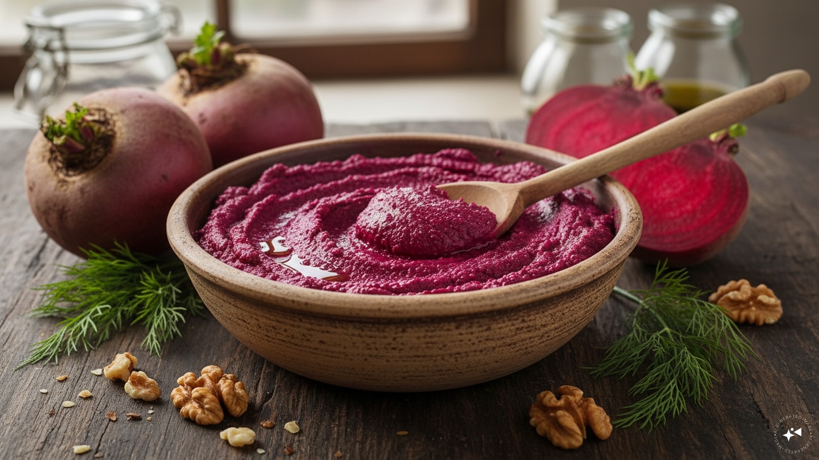Now, take a blender and add in beetroot along with fermented dosa batter and fresh curd. Churn it into a smooth paste.