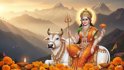 Navratri Day 1 Colour 2026: Orange is the traditional colour associated with the first day of Sharad Navratri, dedicated to Maa Shailputri. (AI photo)