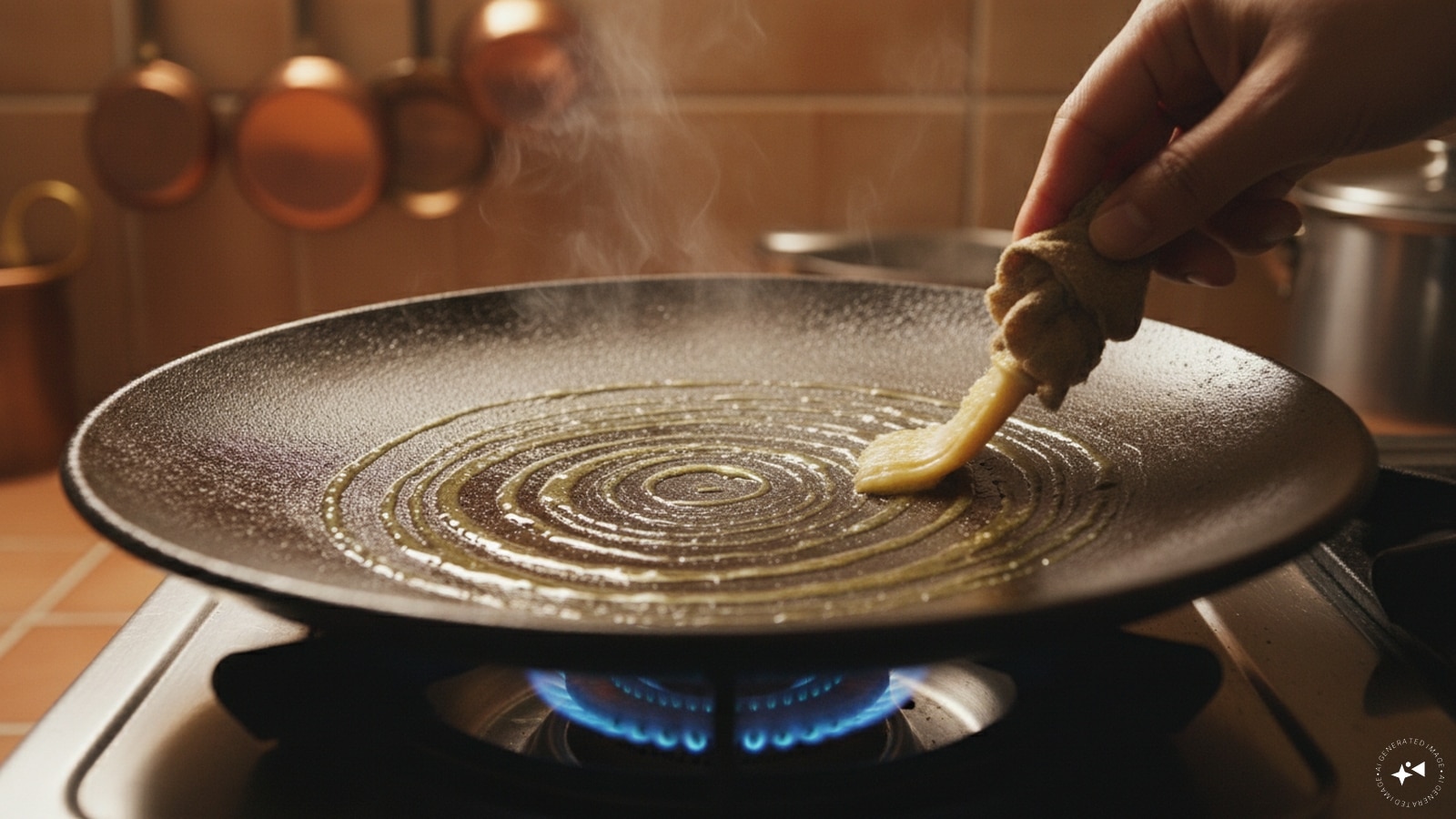 Now, pour the batter into a bowl and whisk it with some baking soda and spices, and let it sit for some time. Meanwhile, heat a tawa and grease it with oil or ghee.