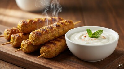 Step 6: Mix yogurt with grated and squeezed cucumber, salt and black pepper. Serve the warm kebabs with the cooling yogurt dip.