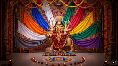Navratri Colours 2026: The nine-day colour sequence runs from orange on October 11 to peacock green on October 19. (AI Image)