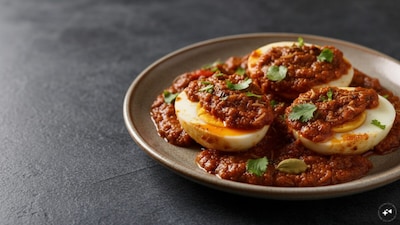 Once the egg pieces are well coated with the masala, give everything one final gentle mix. The ghee should lend the dish a rich, buttery finish, while the curry leaves, garlic, green chilli and spices add heat and depth. Finish the egg ghee roast with a handful of freshly chopped coriander. Give it a gentle toss and serve hot.