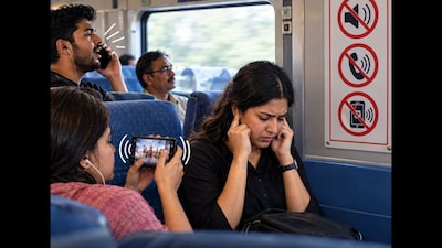 Travelers have been asked to avoid playing audio on speaker mode, refrain from loud phone chatter, and use earphones, or face strict legal consequences. (AI-Generated Image)