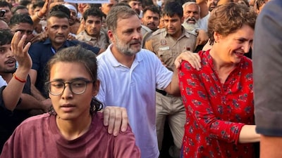 Hours after Neha Bora was seen alongside the Gandhis at a joint press conference, Rahul Gandhi encouraged her to address the media. (X)