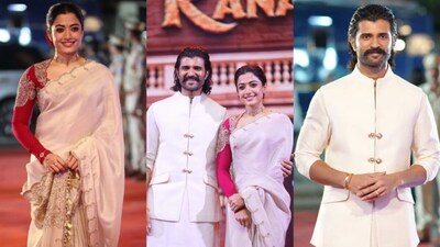 Rashmika Mandanna Goes Ivory And Red, Vijay Deverakonda Picks Custom Anamika Khanna For Ranabaali Event (Credit: Instagram/@pallav_paliwal)