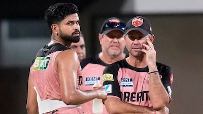 Ricky Ponting (right) and PBKS captain Shreyas Iyer during a training session. (PTI Photo)