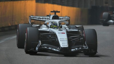 Cadillac driver Sergio Perez steers his car. (AP Photo)