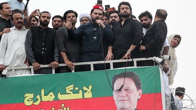 Khyber Pakhtunkhwa's CM Sohail Afridi addresses a protest march organised by PTI party in Kohat district on October 6, 2026. (AFP)