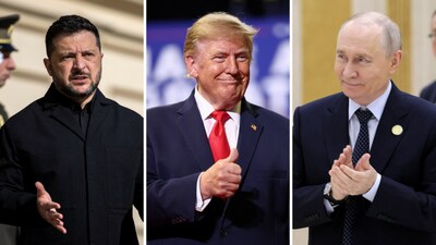 File image of Ukrainian President Volodymyr Zelenskyy, United States President Donald Trump and Russian President Vladimir Putin. (Source: Reuters)
