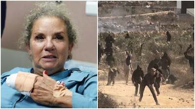 Heidi Levine speaks to journalists at the hospital after sustaining multiple injuries during an attack by Israeli militant settlers on Palestinians harvesting olives, in Ramallah. (Reuters photos)