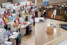 VIDEO : अन् सभागृहात कोसळला लाकडी ठोकळा; विरोधी पक्षनेते बसले हेल्मेट घालून!