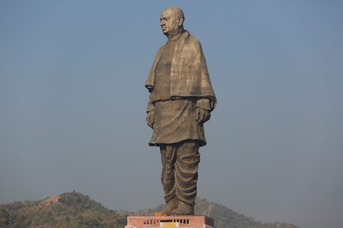 View of the Statue of Unity at Kevadiya colony in Gujarat state, India, Wednesday, Oct. 31, 2018. The  182-meters monument pays tribute to India's prominent independence leader Sardar Vallabhbhai Patel. (AP Photo/Ajit Solanki)