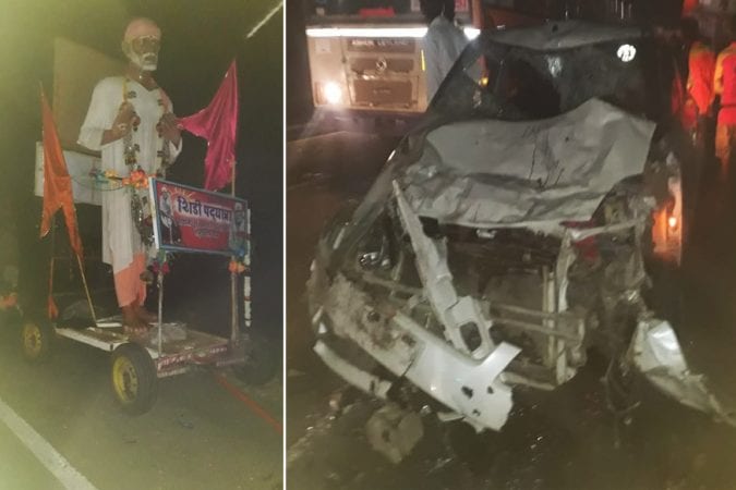 मुंबईहुन शिर्डीला जाणाऱ्या साईभक्तांवर काळाने घाला घातला आहे. सिन्नर तालुक्यात देवपूर फाट्याजवळ एका भरधाव कार साईंच्या पालखी घुसली. हा अपघात इतका भीषण होता की, भरधाव कारने 20 ते 22 जणांना उडवलं. यात 4 जणांचा मृत्यू झाला असून 9 जण जखमी आहे. मुंबईहुन शिर्डीला जाणाऱ्या साईभक्तांवर काळाने घाला घातला आहे. सिन्नर तालुक्यात देवपूर फाट्याजवळ एका भरधाव कार साईंच्या पालखी घुसली. हा अपघात इतका भीषण होता की, भरधाव कारने 20 ते 22 जणांना उडवलं. यात 4 जणांचा मृत्यू झाला असून 9 जण जखमी आहे.