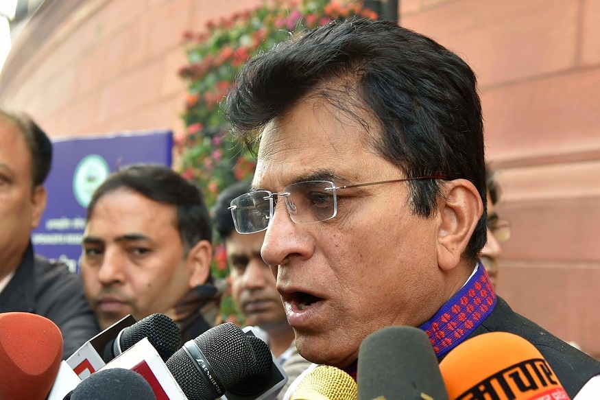 New Delhi: BJP MP Kirit Somaiya addressing the media at Parliament House in New Delhi on Friday. PTI Photo by Atul Yadav (PTI12_29_2017_000096B)