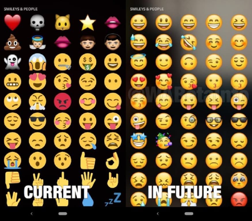 WhatsApp अपडेट झाल्यानंतर डूडल फिचरमधील जुने Emojis गायब होणार असून, त्याजागी ऑफिशियल Emojis येतील. जुन्या आणि नव्या Emoji मध्ये काय बदल होणार आहे हे सोबतच्या स्क्रीनशॉटवरून तुम्हाला लक्षात येईल. WhatsApp अपडेट झाल्यानंतर डूडल फिचरमधील जुने Emojis गायब होणार असून, त्याजागी ऑफिशियल Emojis येतील. जुन्या आणि नव्या Emoji मध्ये काय बदल होणार आहे हे सोबतच्या स्क्रीनशॉटवरून तुम्हाला लक्षात येईल.