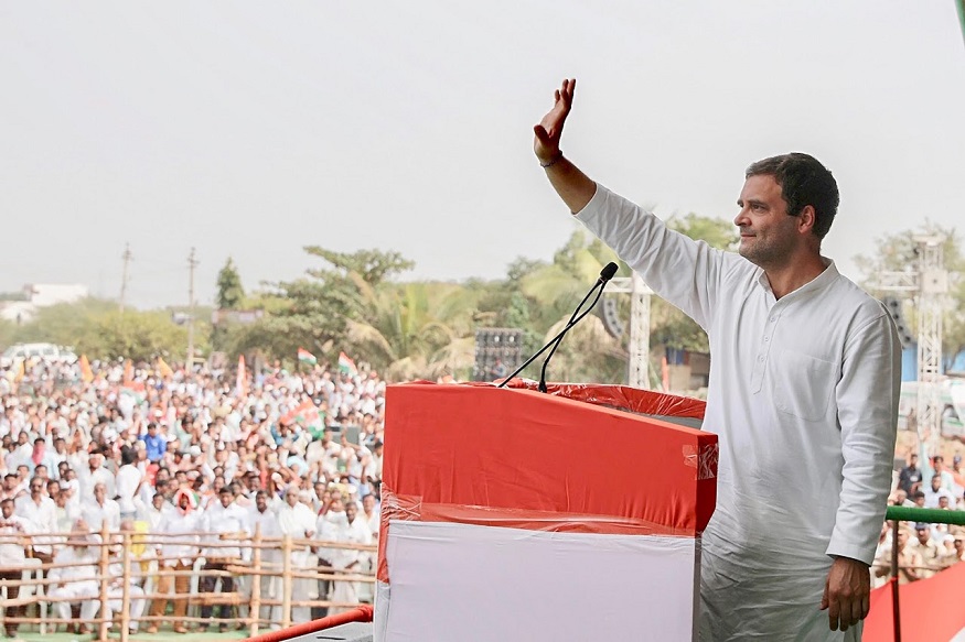 Gadwal: Congress President Rahul Gandhi at a public gathering at Gadwal, in Jogulamba Gadwal district, Monday, Dec.03, 2018. (Handout Photo via PTI)(PTI12_3_2018_000147B)