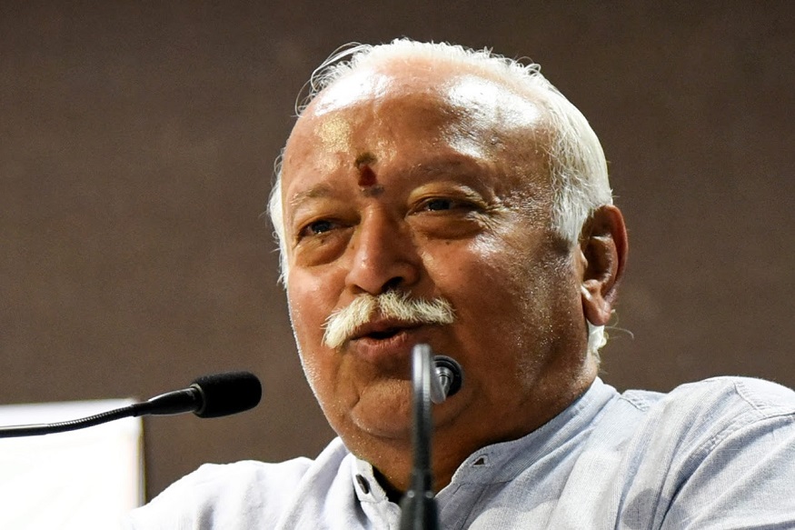 Nagpur: Rashtriya Swayamsevak Sangh Chief Mohan Bhagwat addresses during a book release function organised by Nachiket Prakashan, in Nagpur, Thursday, Feb. 28, 2019. (PTI Photo)(PTI2_28_2019_000151B)