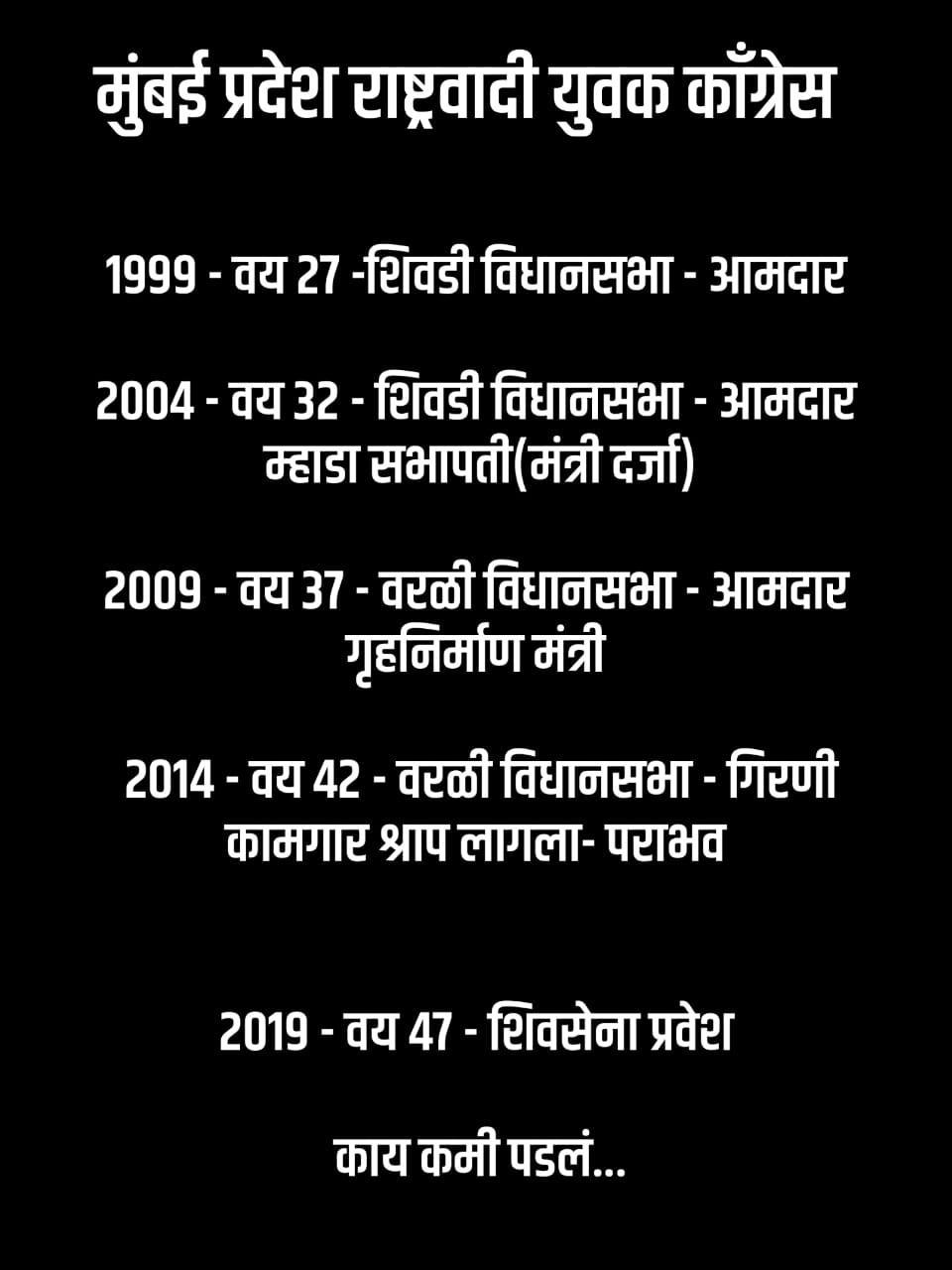 तर आणखी एका फोटोत शरद पवारांनी सचिन अहिर यांना कुठली कुठली पदं दिलीत त्याची यादीच दिली आहे. एवढं सगळं देऊनही ते पक्ष सोडून गेलेत. त्यांनी पक्षाला धोका दिला असं त्यात दाखविण्यात आलंय. तर आणखी एका फोटोत शरद पवारांनी सचिन अहिर यांना कुठली कुठली पदं दिलीत त्याची यादीच दिली आहे. एवढं सगळं देऊनही ते पक्ष सोडून गेलेत. त्यांनी पक्षाला धोका दिला असं त्यात दाखविण्यात आलंय.