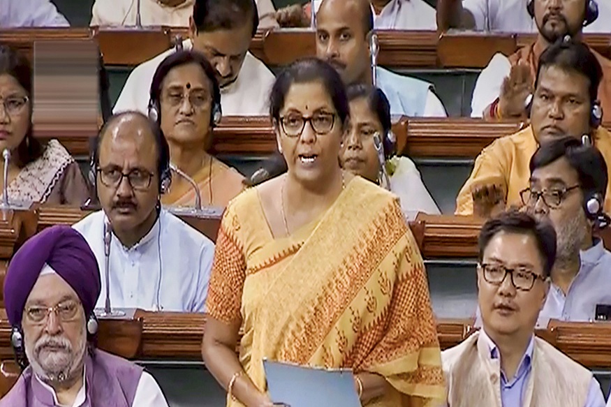 **EDS: VIDEO GRAB** New Delhi: Finance Minister Nirmala Sitharaman speaks in the Lok Sabha during the Budget Session of Parliament, in New Delhi, Thursday, July 4, 2019. (LSTV/PTI Photo)(PTI7_4_2019_000037B)