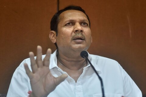 Mumbai: NCP MP Udayanraje Bhosale addresses a press conference, in Mumbai, Monday, June 24, 2019. (PTI Photo/Mitesh Bhuvad)(PTI6_24_2019_000109B)
