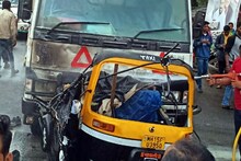 टेम्पो, रिक्षा आणि दुचाकीचा भीषण अपघात.. महिलेचा होरपळून मृत्यू