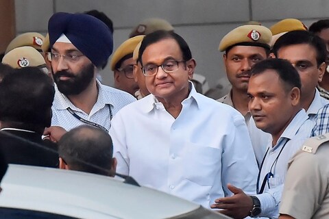 New Delhi: Senior Congress leader and former finance minister P Chidambaram after he was produced in a CBI court in the INX media case, in New Delhi, Thursday, Aug 22, 2019. The court remanded Chidambaram for 4 days in CBI custody. (Ravi Choudhary/ PTI Photo)(PTI8_22_2019_000107B)