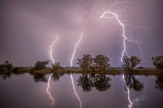 Premnitz: In this May 27, 2018 photo thunderbolts are reflected near Premnitz, eastern Germany. AP/PTI(AP5_28_2018_000045B)