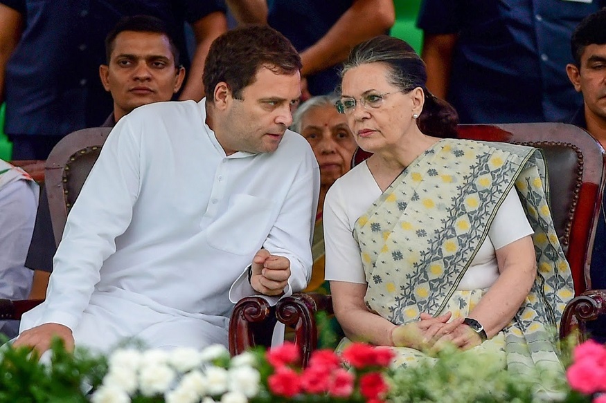 Bengaluru: AICC President Rahul Gandhi with his mother and Congress leader Sonia Gandhi during the swearing-in ceremony of JD(S)-Congress coalition government, in Bengaluru, on Wednesday. (PTI Photo/Shailendra Bhojak)(PTI5_23_2018_000138B)