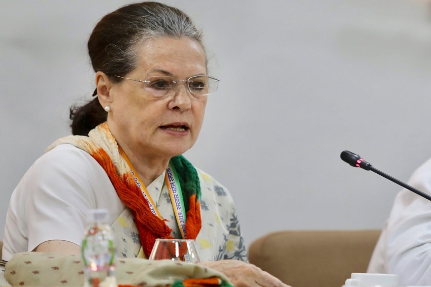 Ahmedabad: Senior Congress leader Sonia Gandhi addresses at the Congress Working Committee (CWC) meet, in Ahmedabad, Tuesday, March 12, 2019. (PTI Photo)(PTI3_12_2019_000157B)