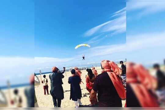 नवरदेव झाला खतरों का खिलाडी! थेट स्काय डाईव्ह करत पोहचला लग्न मंडपात, VIDEO VIRAL